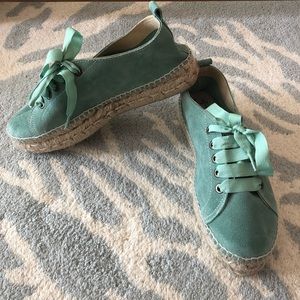 Teal suede espadrille